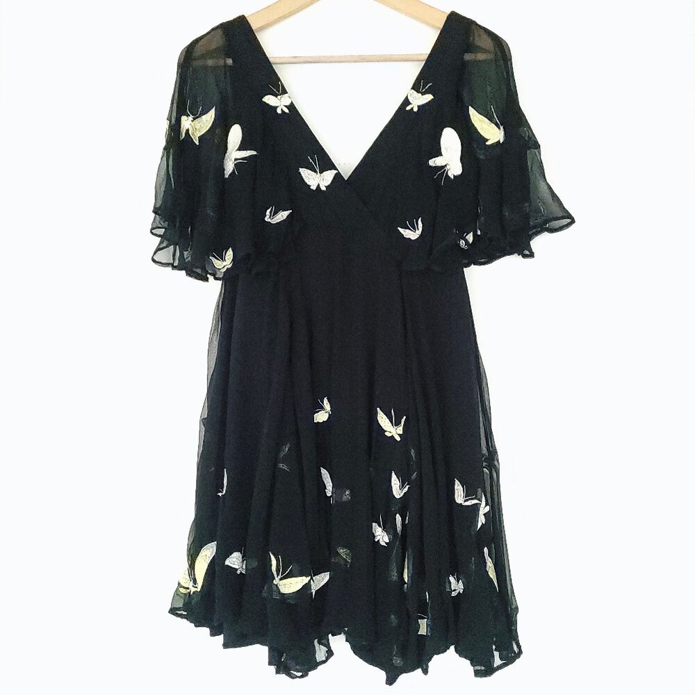 RARE Kate Moss for Topshop Chiffon Embroidered Butterfly Dress in Black Sz 2 - Picture 3 of 10